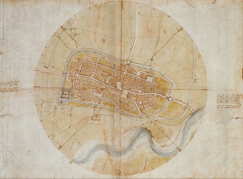 Cartografie: kaart van Imola door Leonardo da Vinci