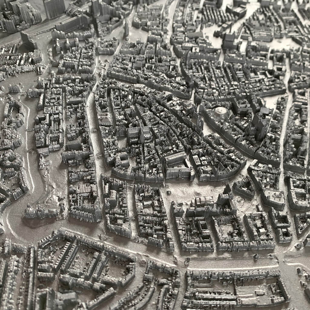 Close-up van 3D plattegrond Leiden Centrum